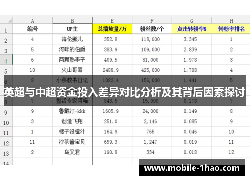 英超与中超资金投入差异对比分析及其背后因素探讨
