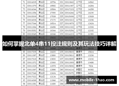 如何掌握北单4串11投注规则及其玩法技巧详解