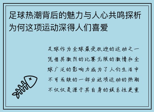 足球热潮背后的魅力与人心共鸣探析为何这项运动深得人们喜爱